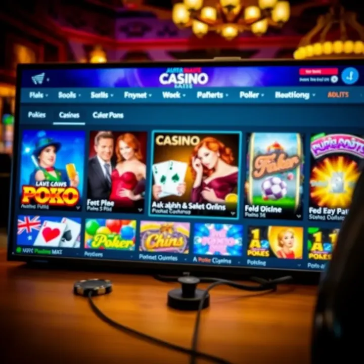 Screen showing Australian online casino game selection with poker and pokies