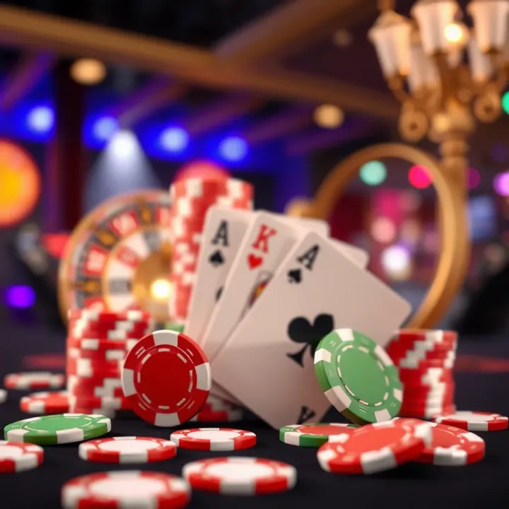 Bright casino chips and cards representing online gaming rewards