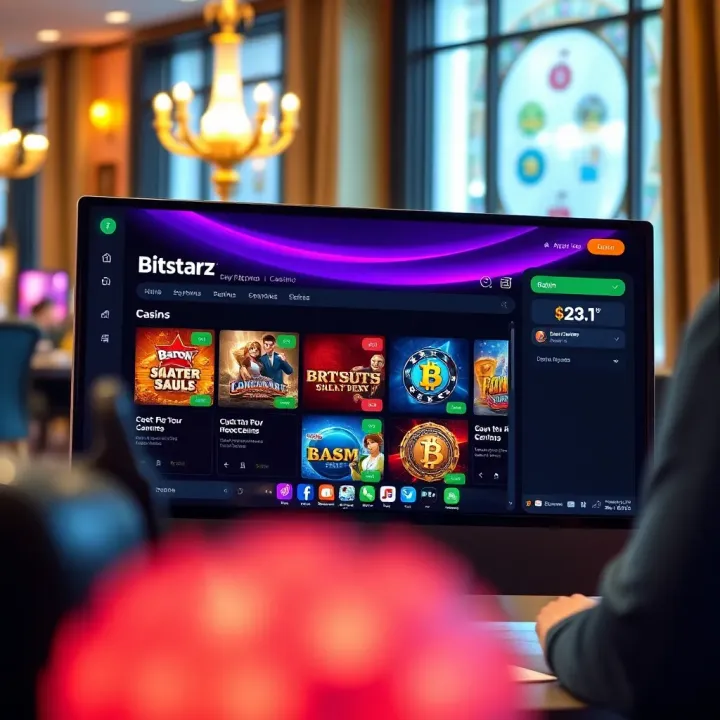 Navigating the BitStarz Casino Interface Dashboard showing BitStarz Casino games and navigation options on a desktop screen