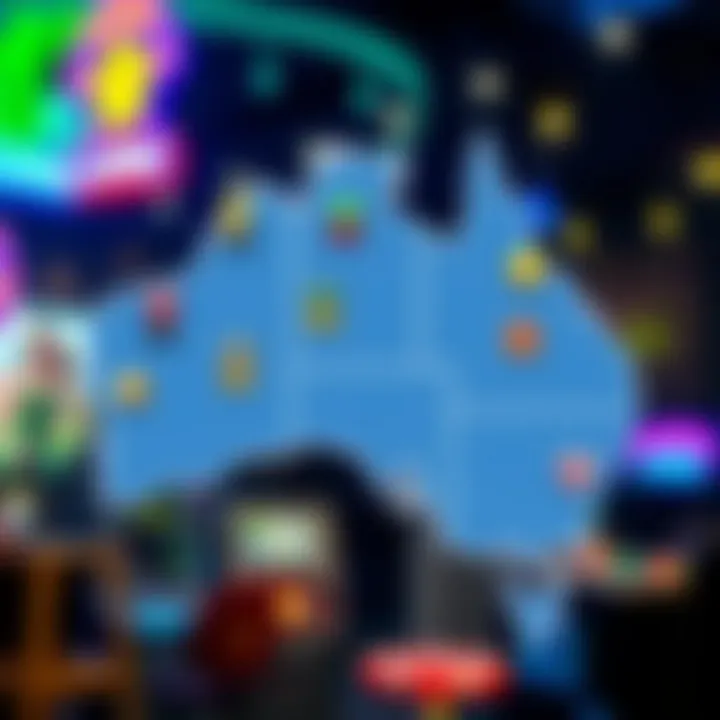 Australian map highlighting legal online pokies zones with gaming icons