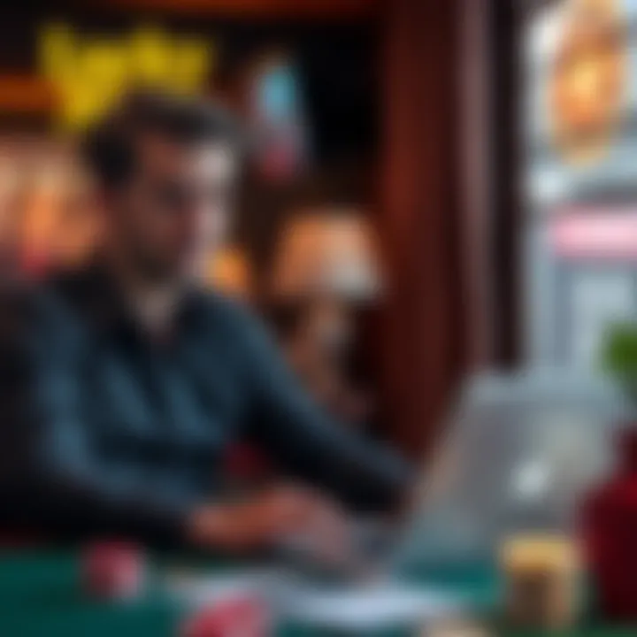 Aussie player reviewing terms and conditions of Lucky Mate Casino’s no deposit bonus on a laptop