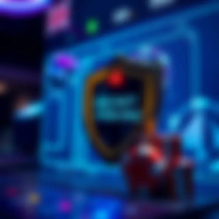 Illustration of a secure digital gaming environment with a shield and poker chips