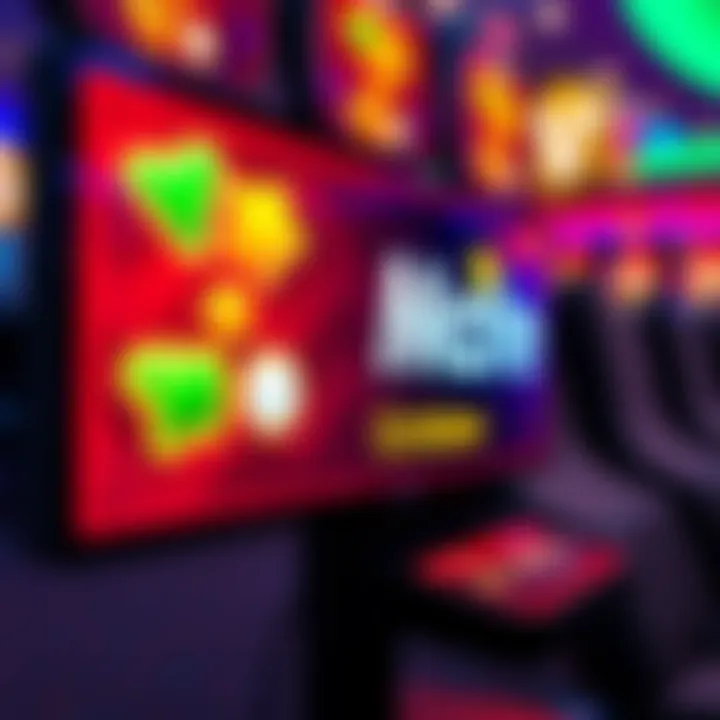 Digital screen displaying a vibrant promotion for Casino Mate bonuses with glowing icons and text
