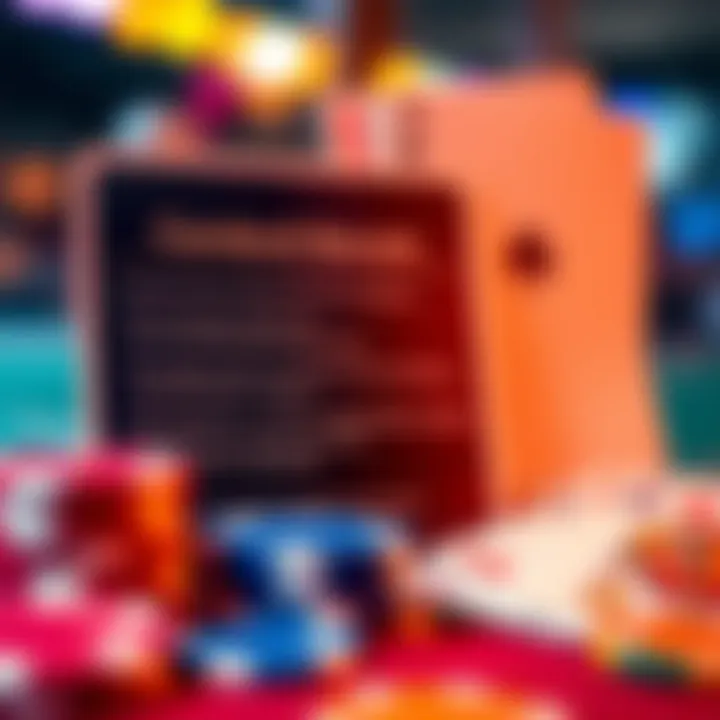 Graphic showing key wagering terms and conditions alongside casino chips and cards
