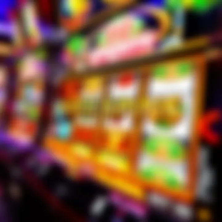 Colorful casino slot machine reels showing winning combination and free spins notification