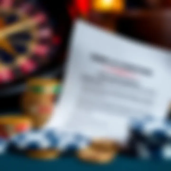 Graphic depicting terms and conditions document alongside casino chips and coins