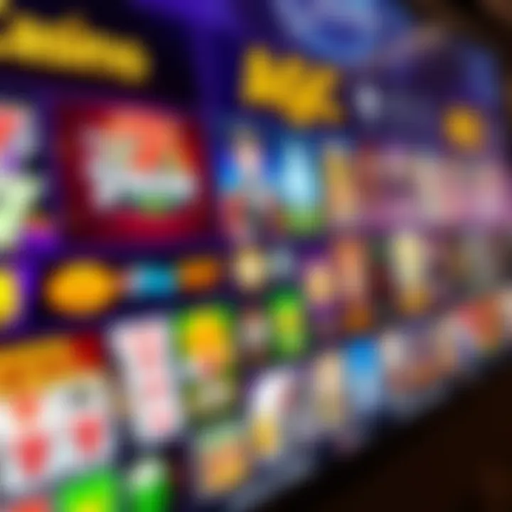 Colorful casino game icons including pokies and card games on a digital interface