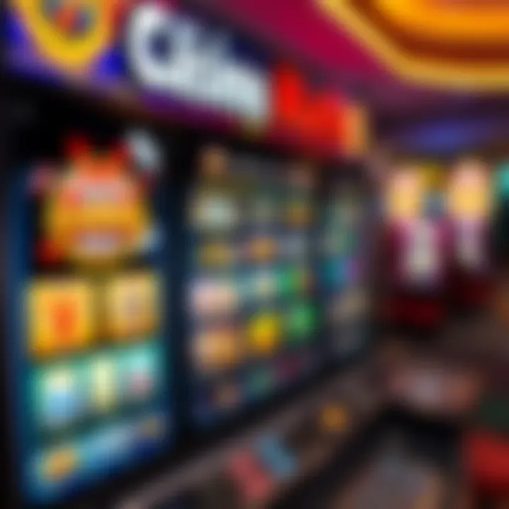 Colorful casino game selection screen showcasing various slot and table games