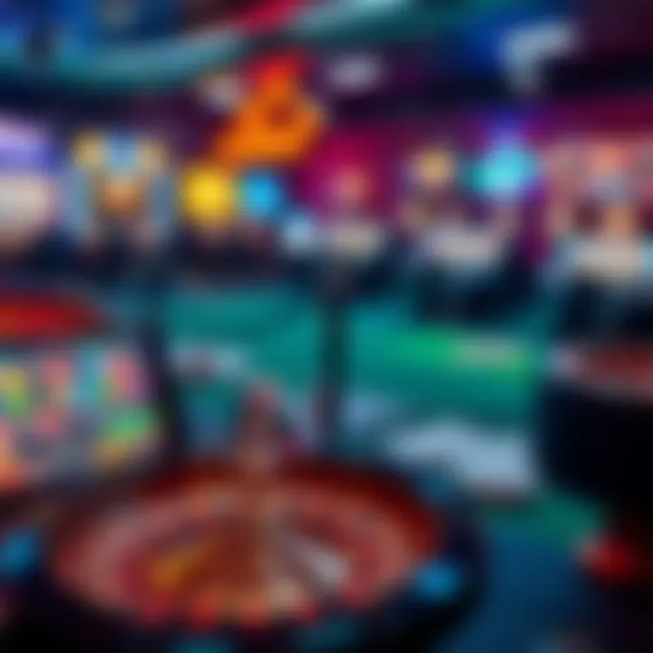 Variety of online casino games including slots, card games, and roulette on digital devices