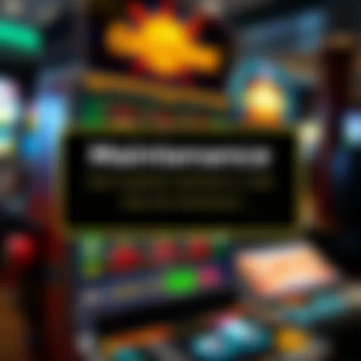 Online slot machine paused with maintenance notification overlay