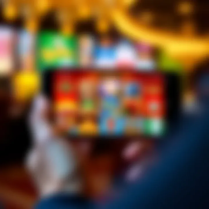 Mobile device displaying Casino Mate app with diverse slot games and casino features on screen