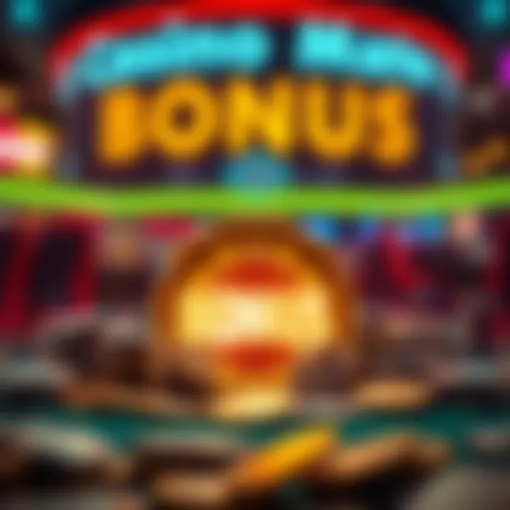 Illustration showing a glowing casino bonus icon with coins and chips around it