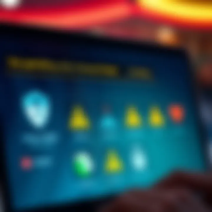 Key Online Gambling Safety Measures to Protect Players Graphic depicting online safety measures for gambling including secure payment icons and warning symbols