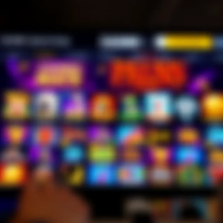 A vibrant online casino interface displaying a variety of pokies and table games