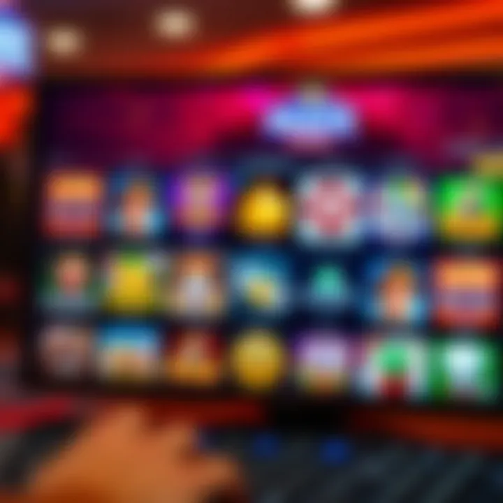 Online casino interface showing various slot games on a digital screen