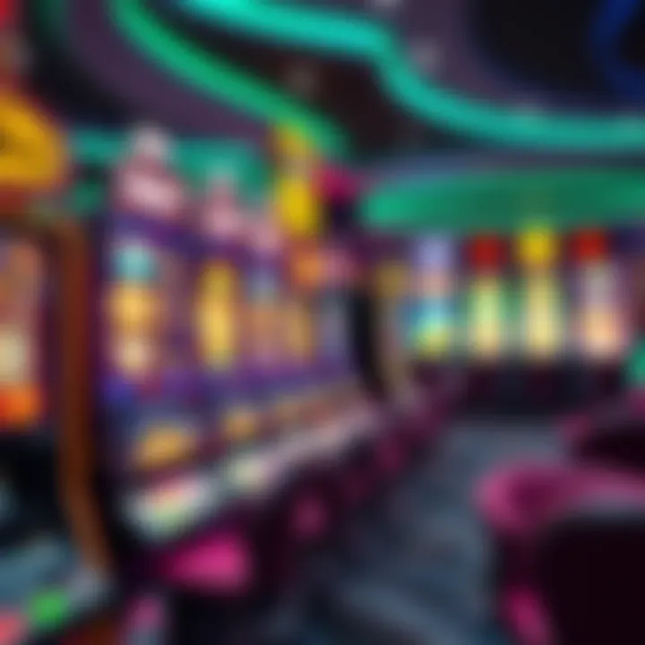 Colorful online casino game interface showcasing a variety of slot machines and table games