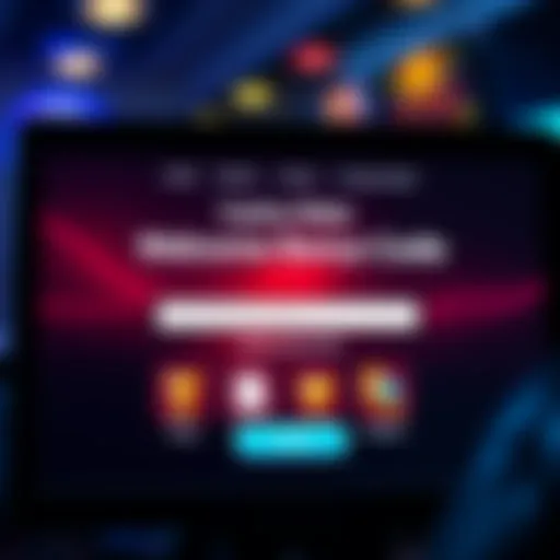 A digital casino interface displaying the Casino Mate welcome bonus code input field with colorful icons representing rewards