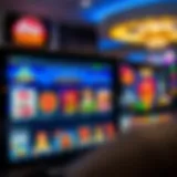 Online casino interface displaying a variety of slot games and poker options on a digital screen