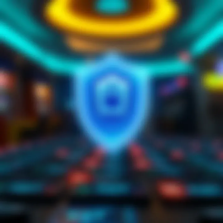 Digital shield symbol representing the robust security and encryption measures implemented by the online casino platform
