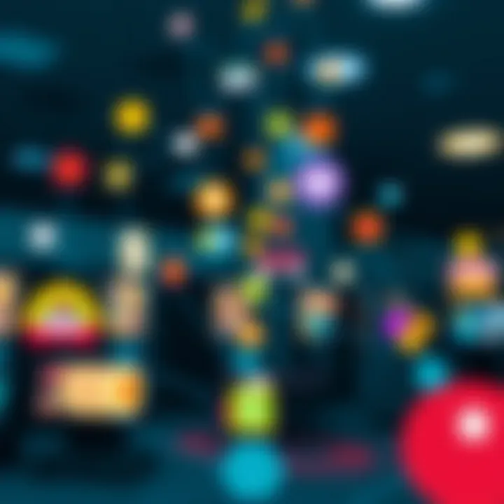 Colorful icons representing various online casino games connected by digital links