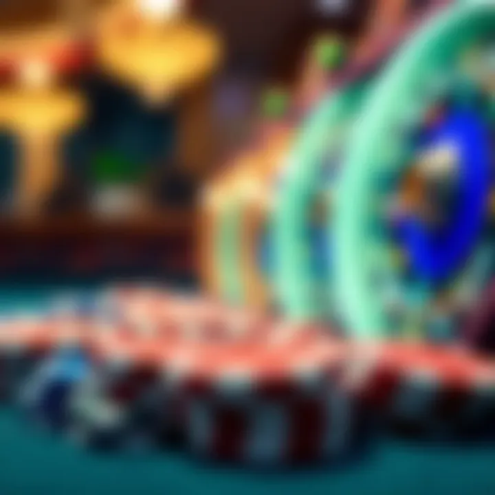Close-up of casino chips and spinning reels highlighting free spins offer