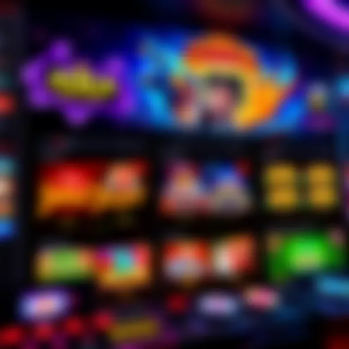 A vibrant online casino interface showcasing a variety of slot games and navigation menu