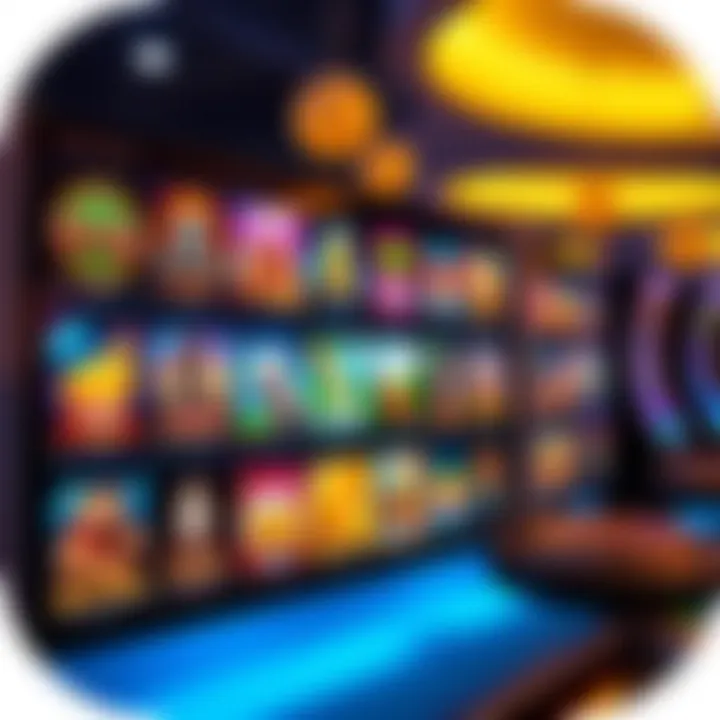 Colorful casino game selection screen showcasing various slot and table games