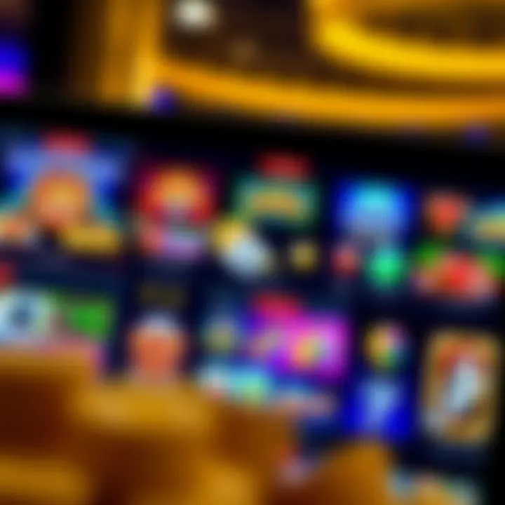 Variety of online casino games displayed on a digital screen
