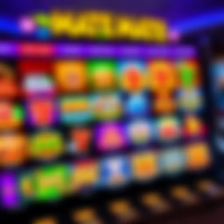 Colorful online casino interface featuring a variety of slot games and jackpots