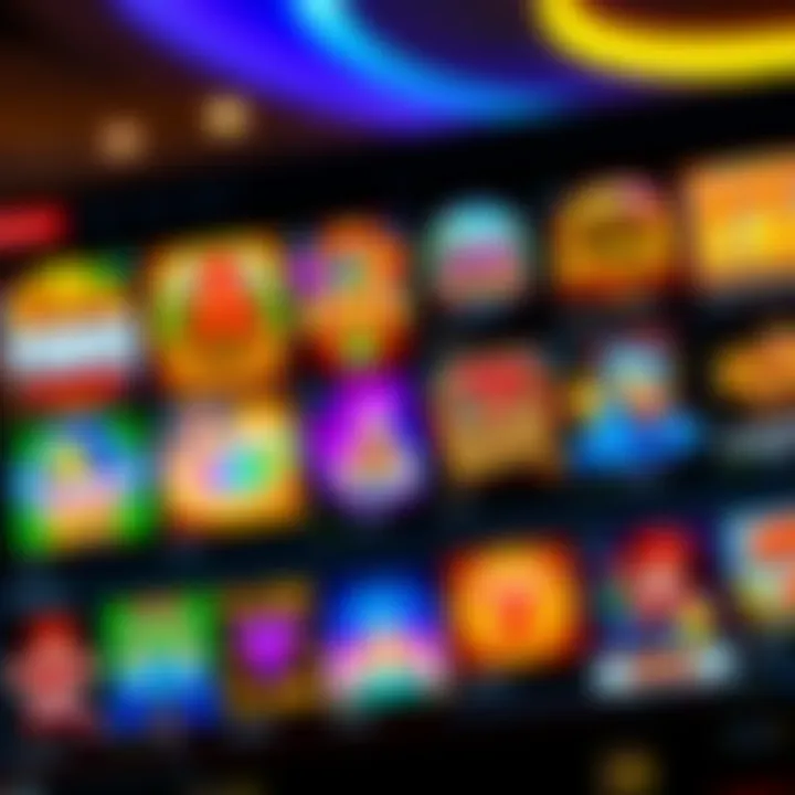 A vibrant online casino interface showcasing a variety of colorful pokies games on a digital screen