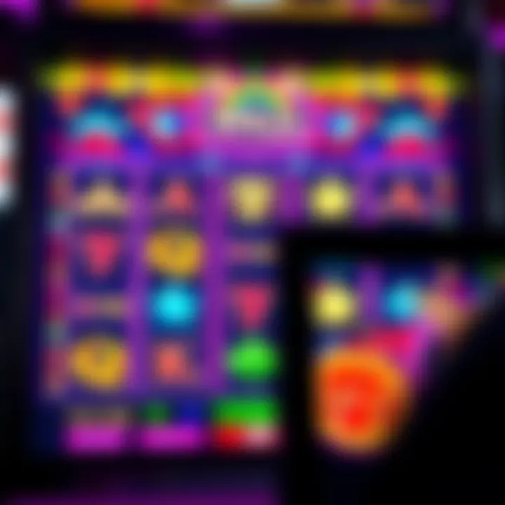 Colorful online pokies game screen showing various symbols and paylines