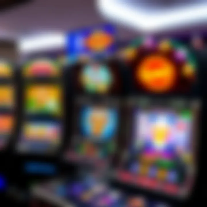 Colorful online pokies game interface with various game icons and vibrant graphics