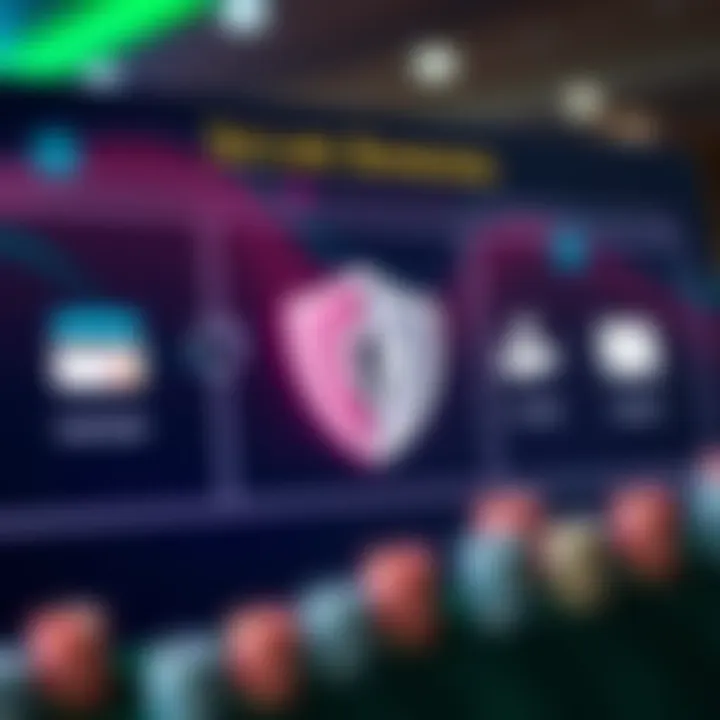 Secure digital banking options with icons for credit cards, e-wallets, and protection shield