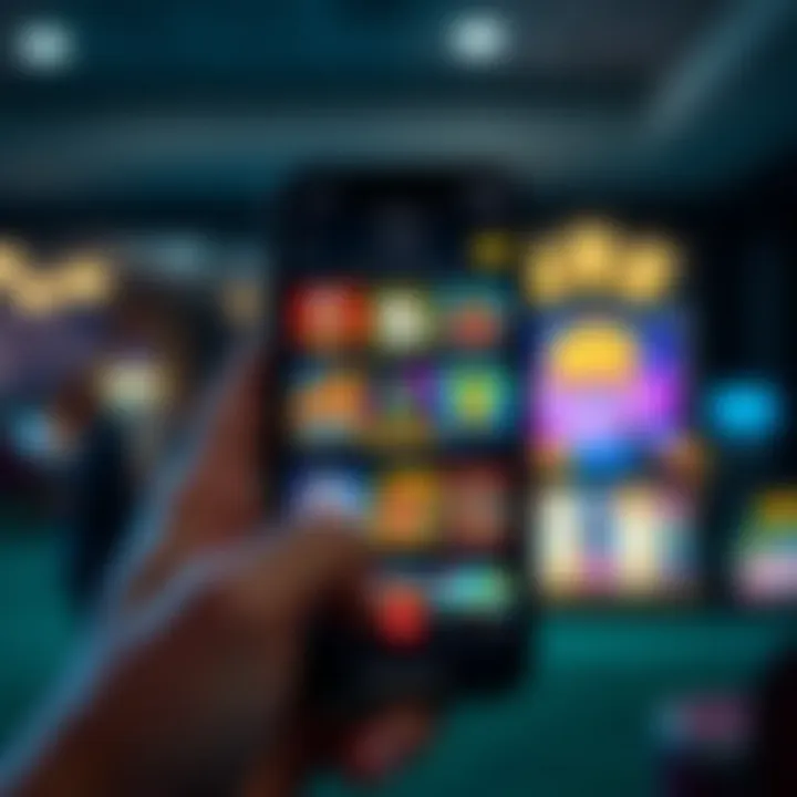 Mobile phone displaying a variety of casino games available on Pokie Mate platform