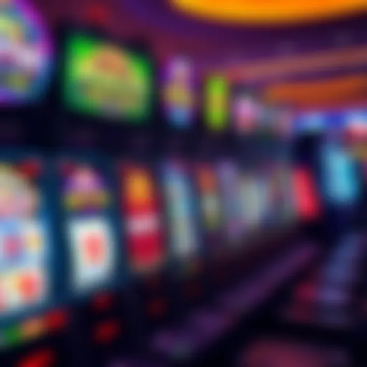 Colorful online pokies game screen with various symbols and spinning reels