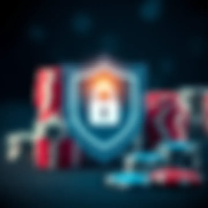 Security shield icon with casino chips and a secure padlock symbolizing protected online gaming