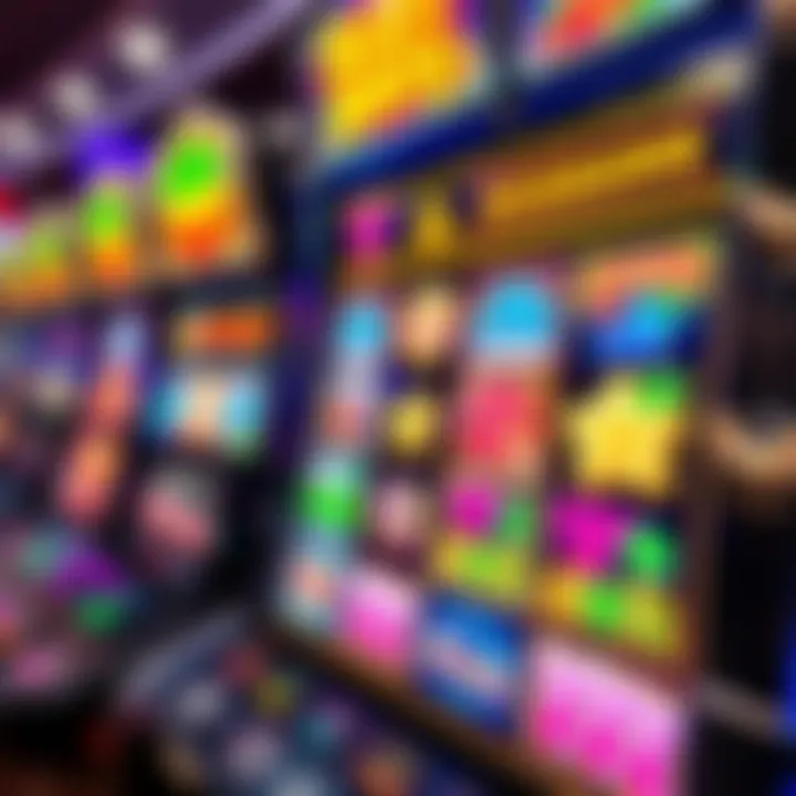 Colorful online slot game interface displaying reels with various themed symbols and vibrant graphics