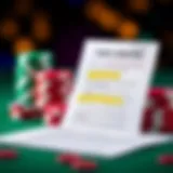 Graphic depicting a checklist with bonus terms and conditions highlighted alongside casino chips