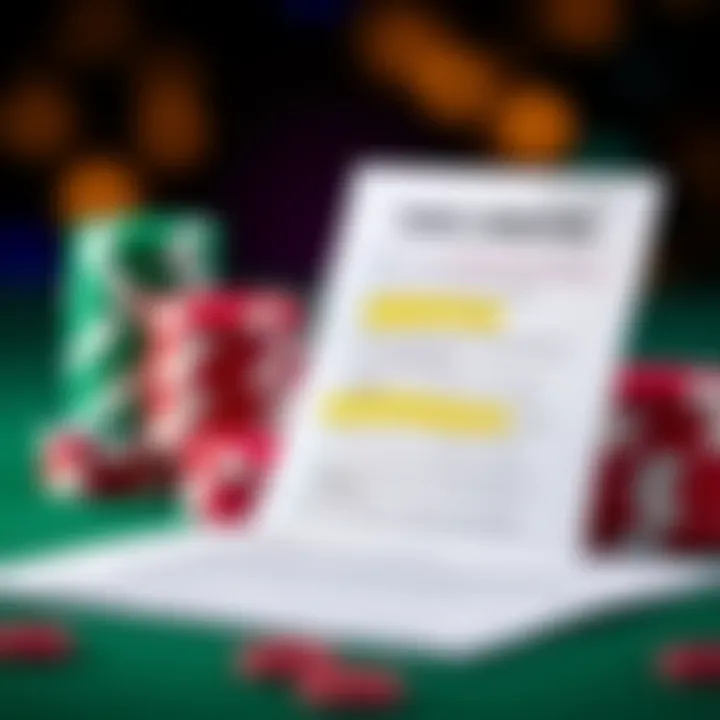 Graphic depicting a checklist with bonus terms and conditions highlighted alongside casino chips