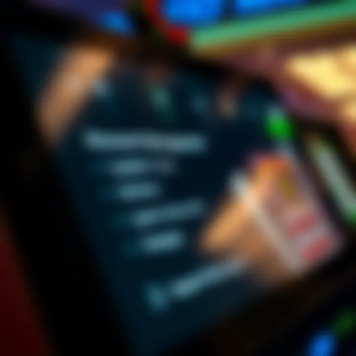 Close-up of a digital gaming screen showing account management options on Casino Mate
