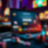 Digital representation of a casino bonus code being activated on a laptop screen surrounded by gaming icons