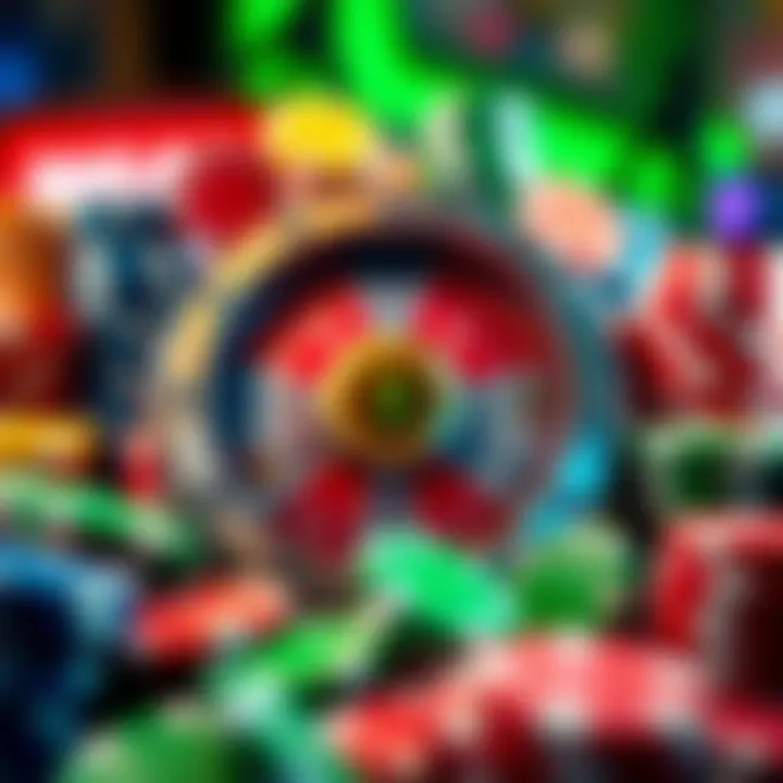 Colorful casino chips surrounding a spinning slot machine reel symbolizing no deposit free spins at Casino Mate
