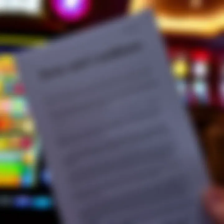 Illustration of terms and conditions document alongside a casino game interface