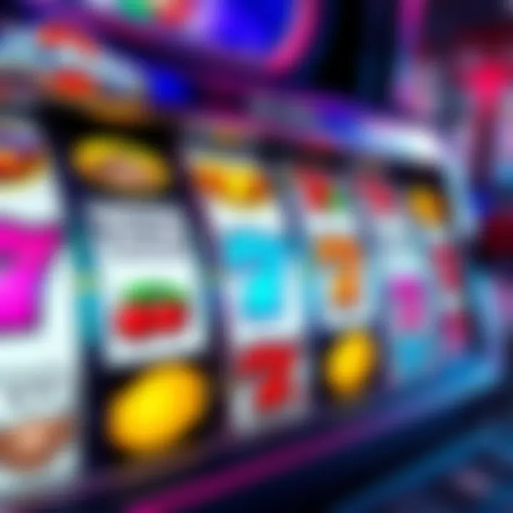 Colorful slot machine reels displaying symbols like cherries and sevens on a casino interface