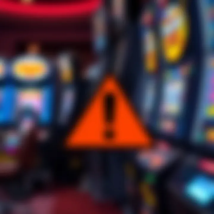 Safety Warning for Online Slot Gambling Risks Illustration of a caution symbol alongside a slot machine, highlighting risks and safety in online gambling