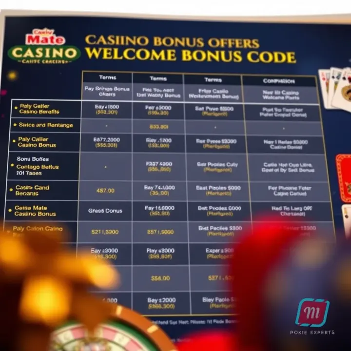 Comparison chart illustrating different casino bonus offers highlighting benefits and terms for new players