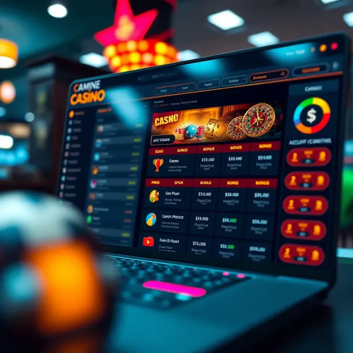 Illustration of an online casino dashboard with account information and bonus offers displayed