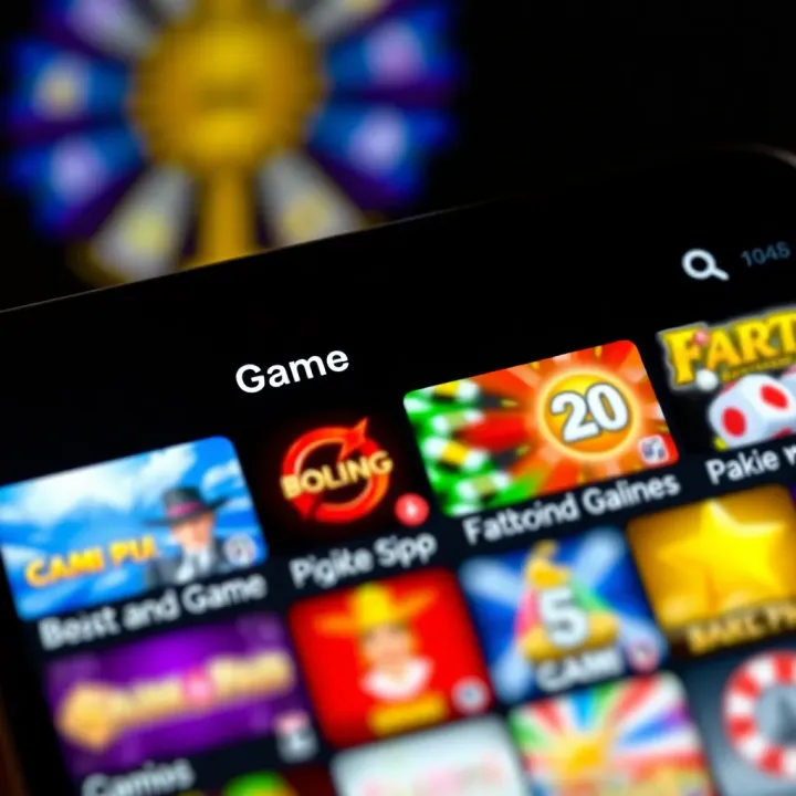 Close-up of mobile screen displaying various game options in Casino Mate app