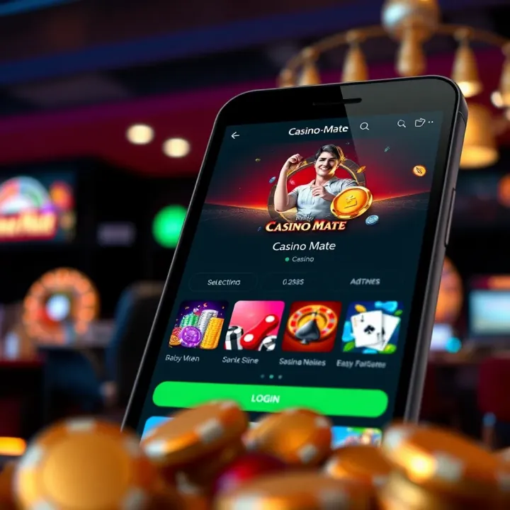Exploring Features and Secure Access in Casino-Mate App User interface of Casino-Mate app highlighting game selection and secure login features