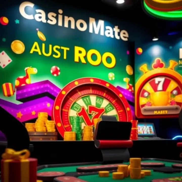 Casino Mate Australia Roo promotional banner with vibrant casino icons